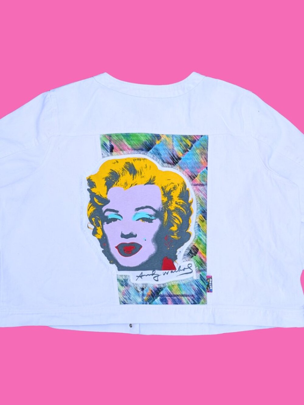 Andy Warhol's Marylin Monroe Upcycled T-Shirt White Denim Jacket Size 3XL